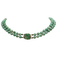 Vintage Chinese Jadeite and Gold Necklace, circa 1940s