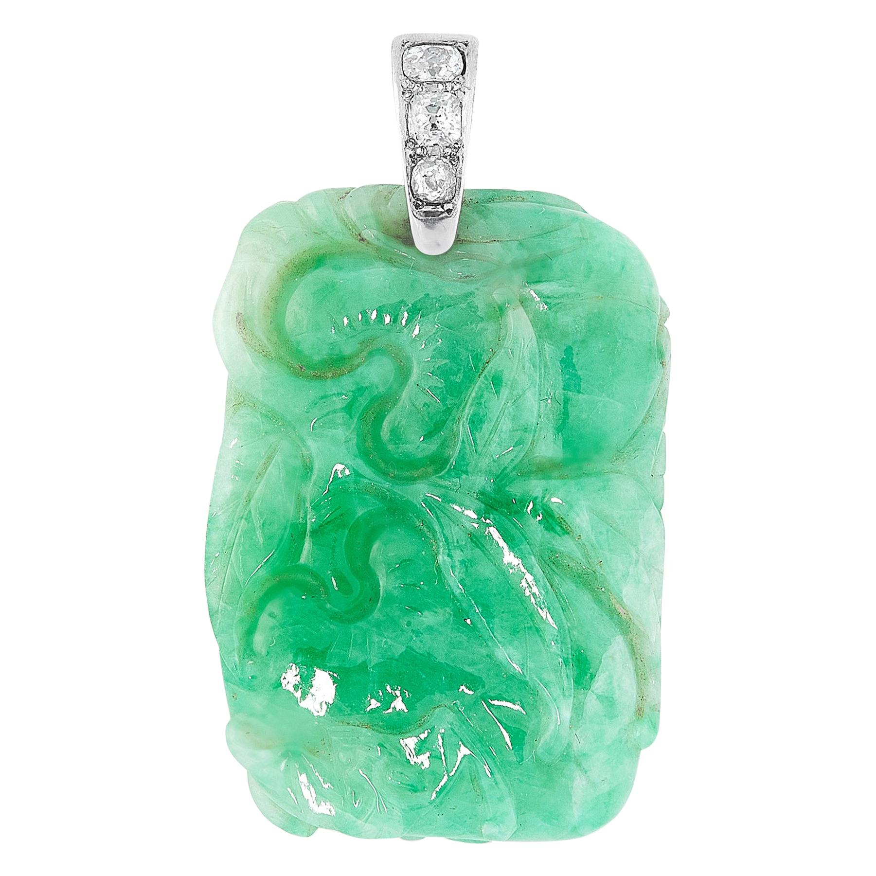 Chinese Jadeite Jade and Diamond Pendant For Sale at 1stDibs