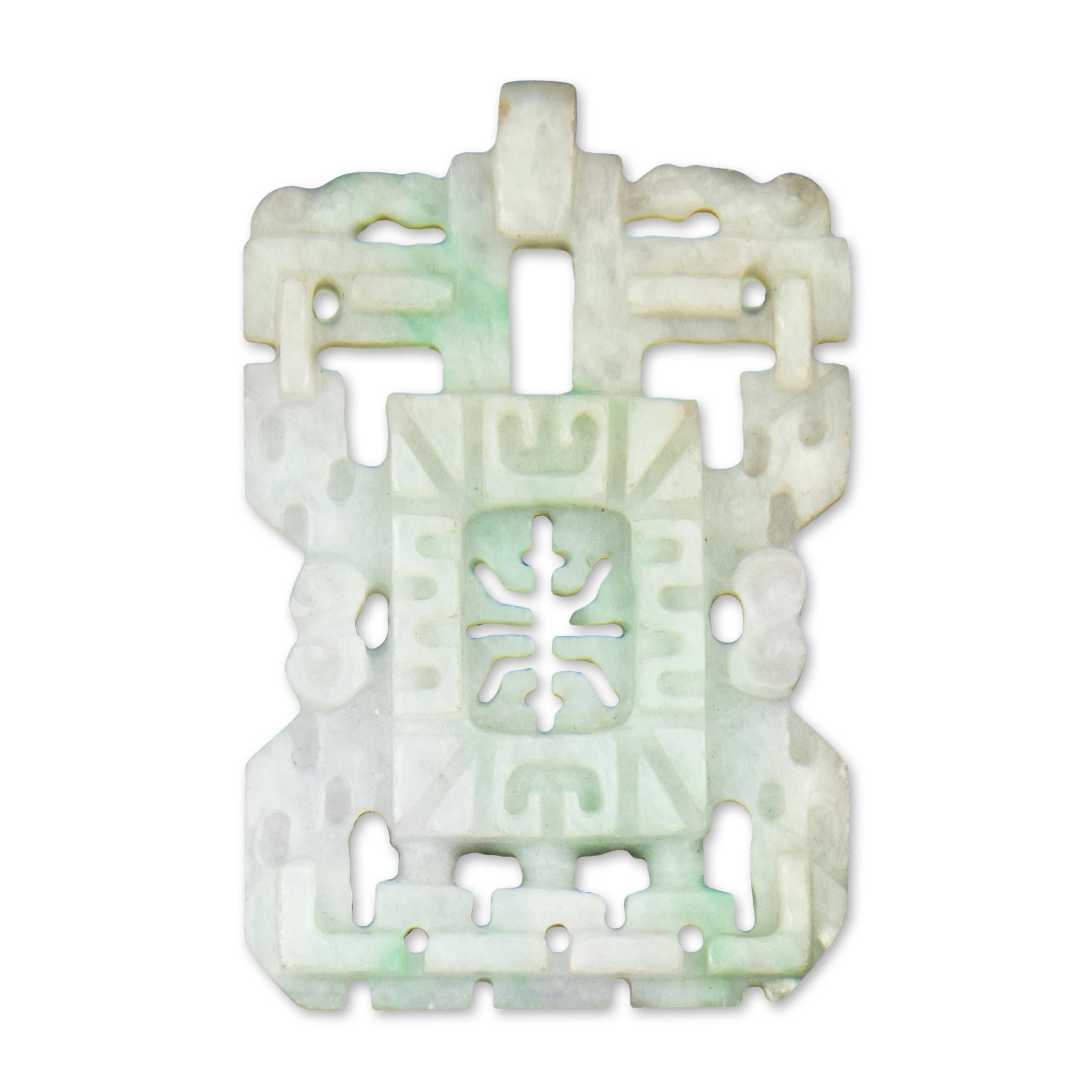 Chinese Export Chinese Jadeite Longevity Pendant For Sale