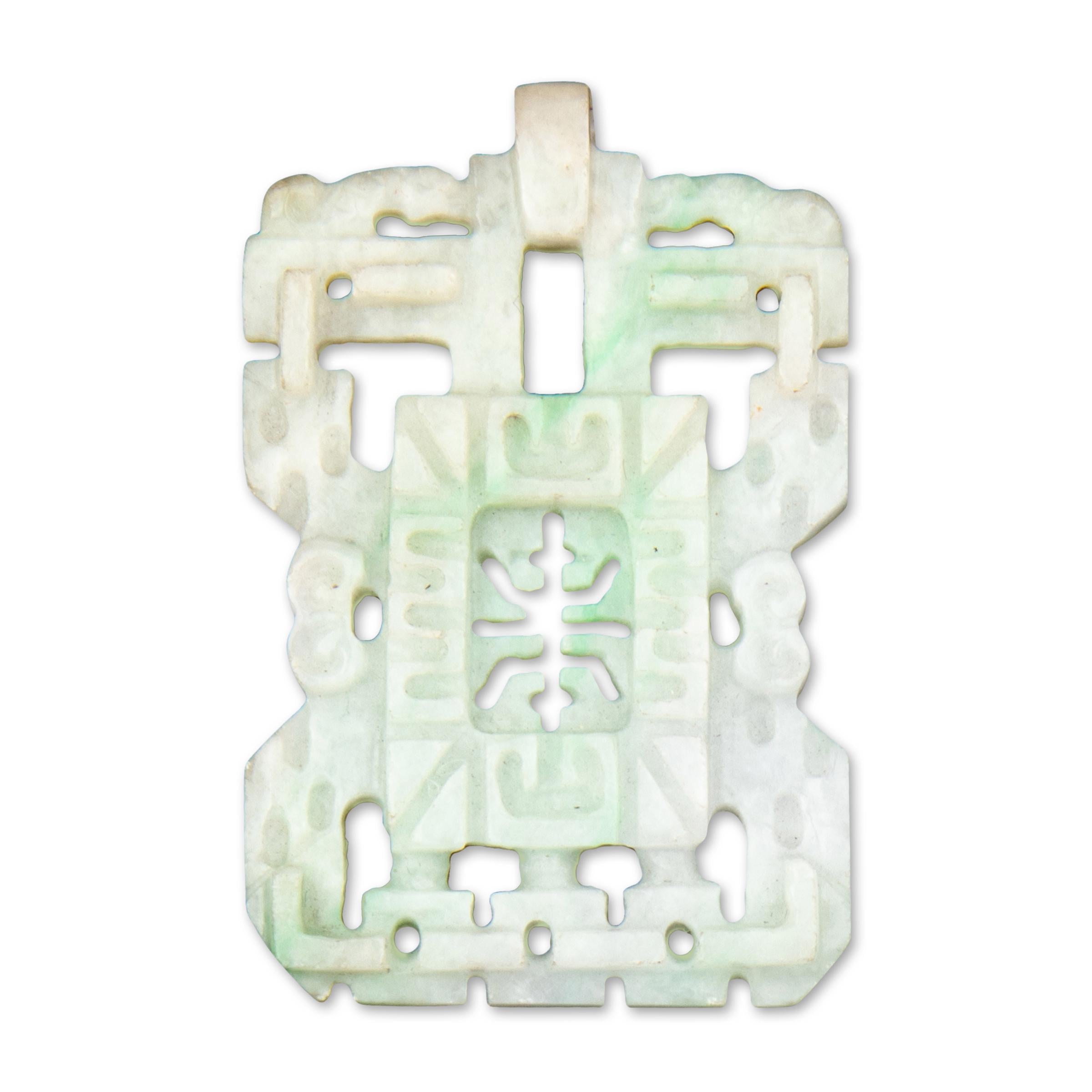 Carved Chinese Jadeite Longevity Pendant For Sale