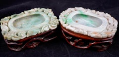 Antique Chinese Jadeite Pair of Brush Pots on Stands, Qing Dynasty