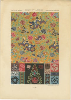 Motivo del Dragón Chino y Japonés - Litografía antigua de diseños textiles, ca.1869