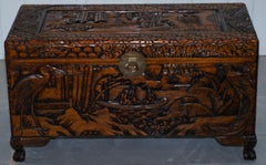 Chinese Japanese Export Claw & Ball Vintage Chest Trunk Box Cranes Rural Schenes