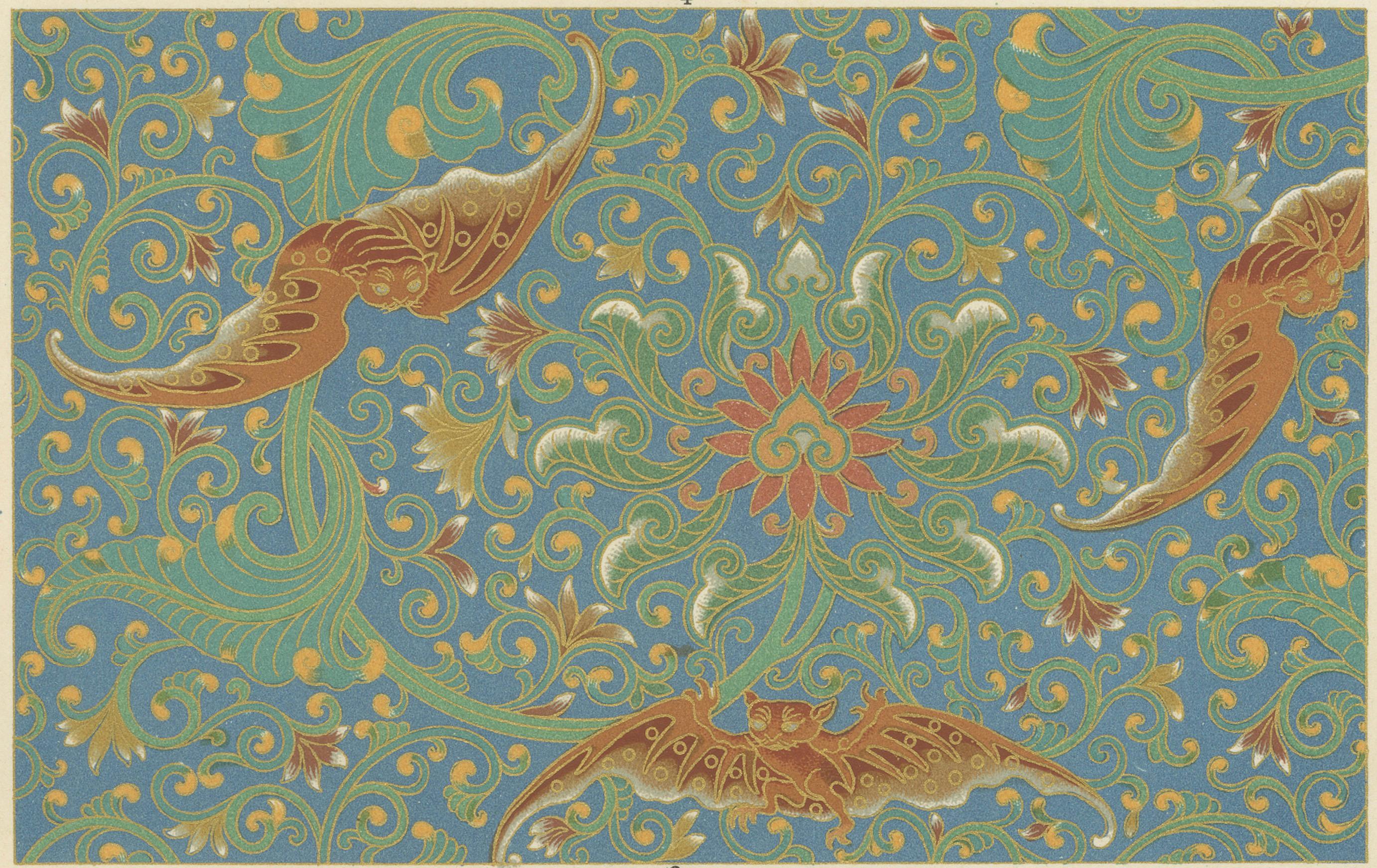 Gravure d'ornement chinois et japonais - Lithographie des Arts Decoratifs Asiatiques, ca.1869 Bon état - En vente à Langweer, NL