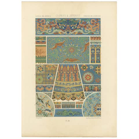 Chinese & Japanese Ornament Print – Lithograph of Asian Decorative Arts, ca.1869