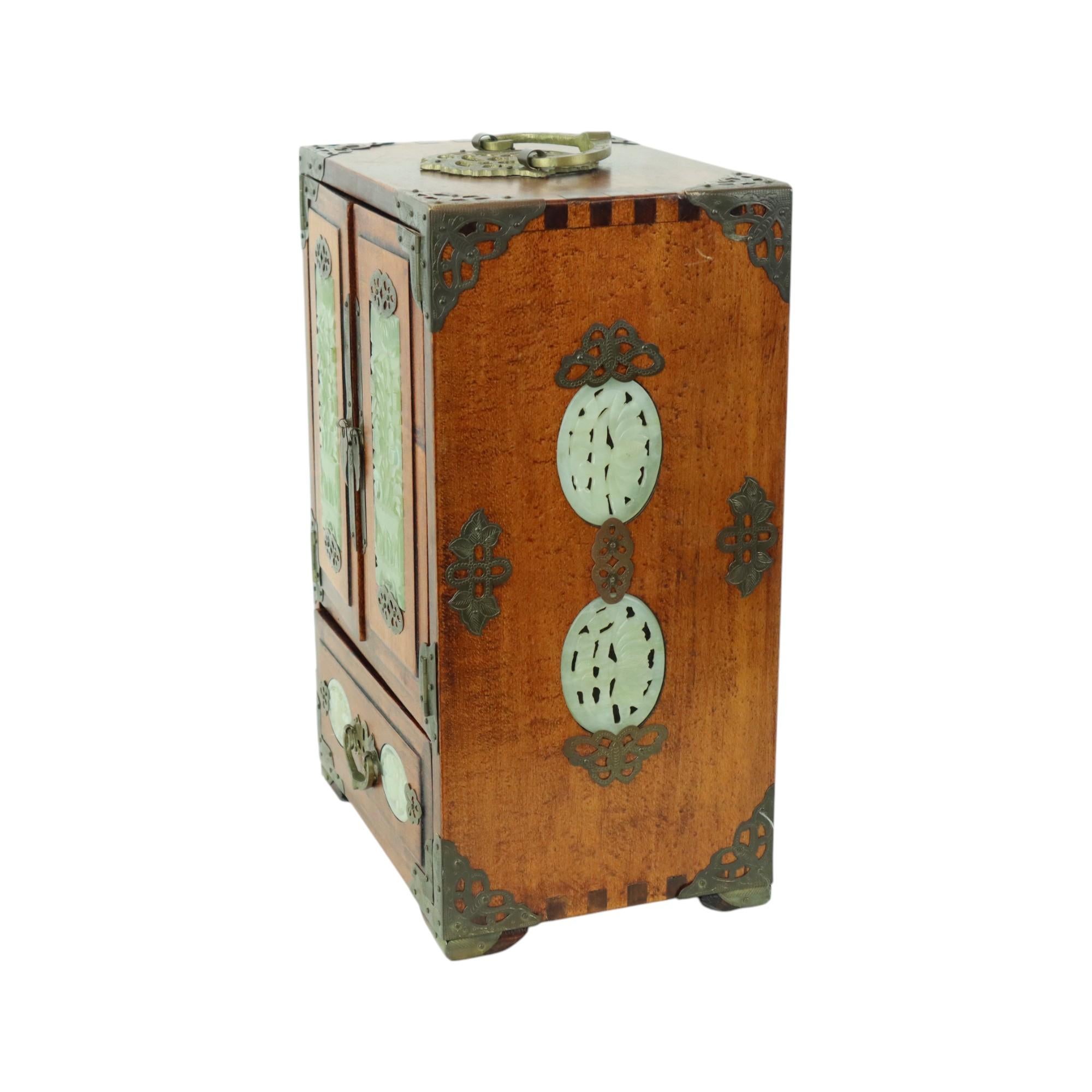 Chinese Jewelry Box Jewelry Box Jade Rosewood Brass Vintage For Sale 5