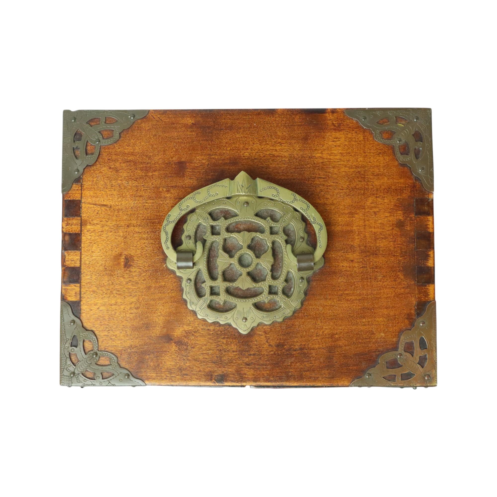 Chinese Jewelry Box Jewelry Box Jade Rosewood Brass Vintage For Sale 1