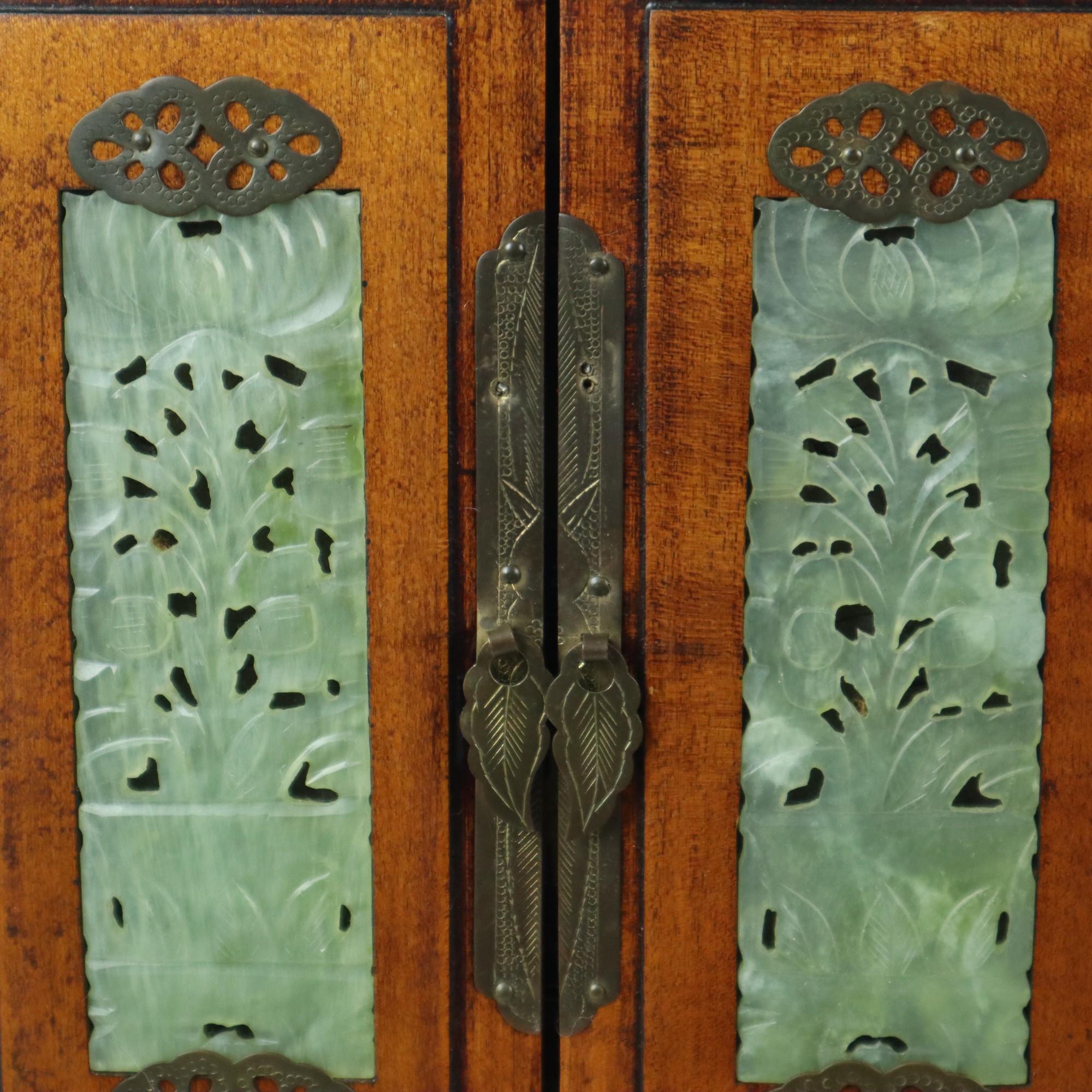 Chinese Jewelry Box Jewelry Box Jade Rosewood Brass Vintage For Sale 2