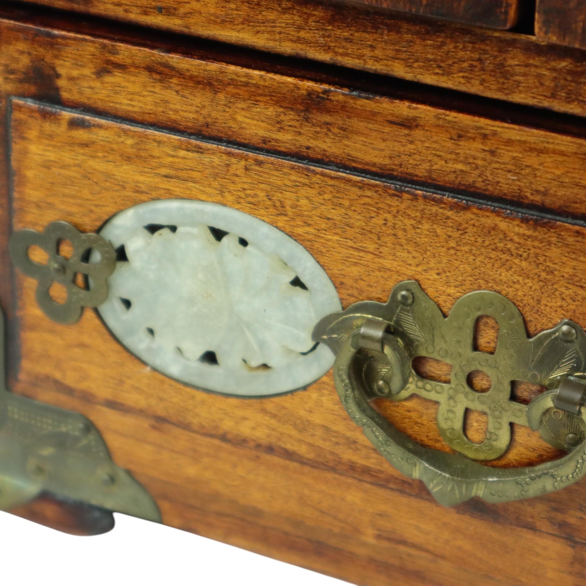 Chinese Jewelry Box Jewelry Box Jade Rosewood Brass Vintage For Sale 3