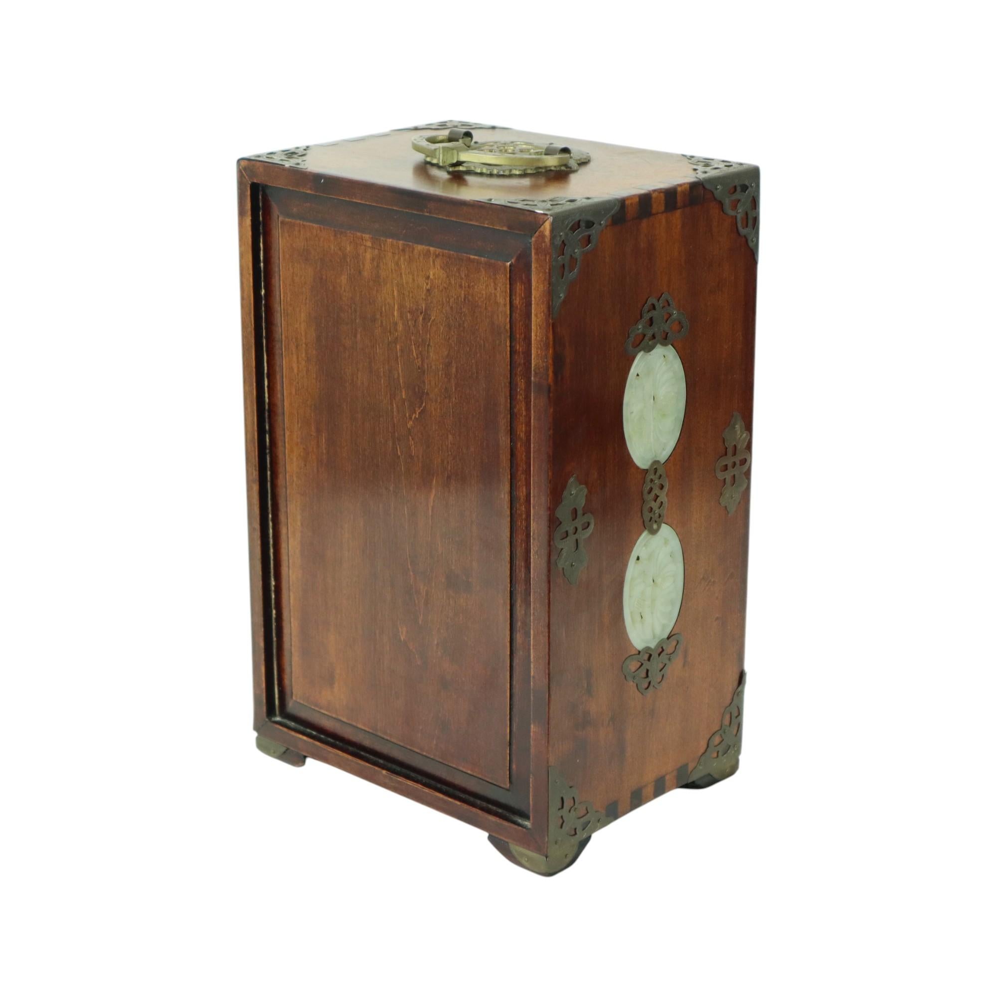 Chinese Jewelry Box Jewelry Box Jade Rosewood Brass Vintage For Sale 4