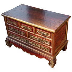 Chinese Jewelry Box with Drawers with Hand Carved Bird and Dragon Sculptures