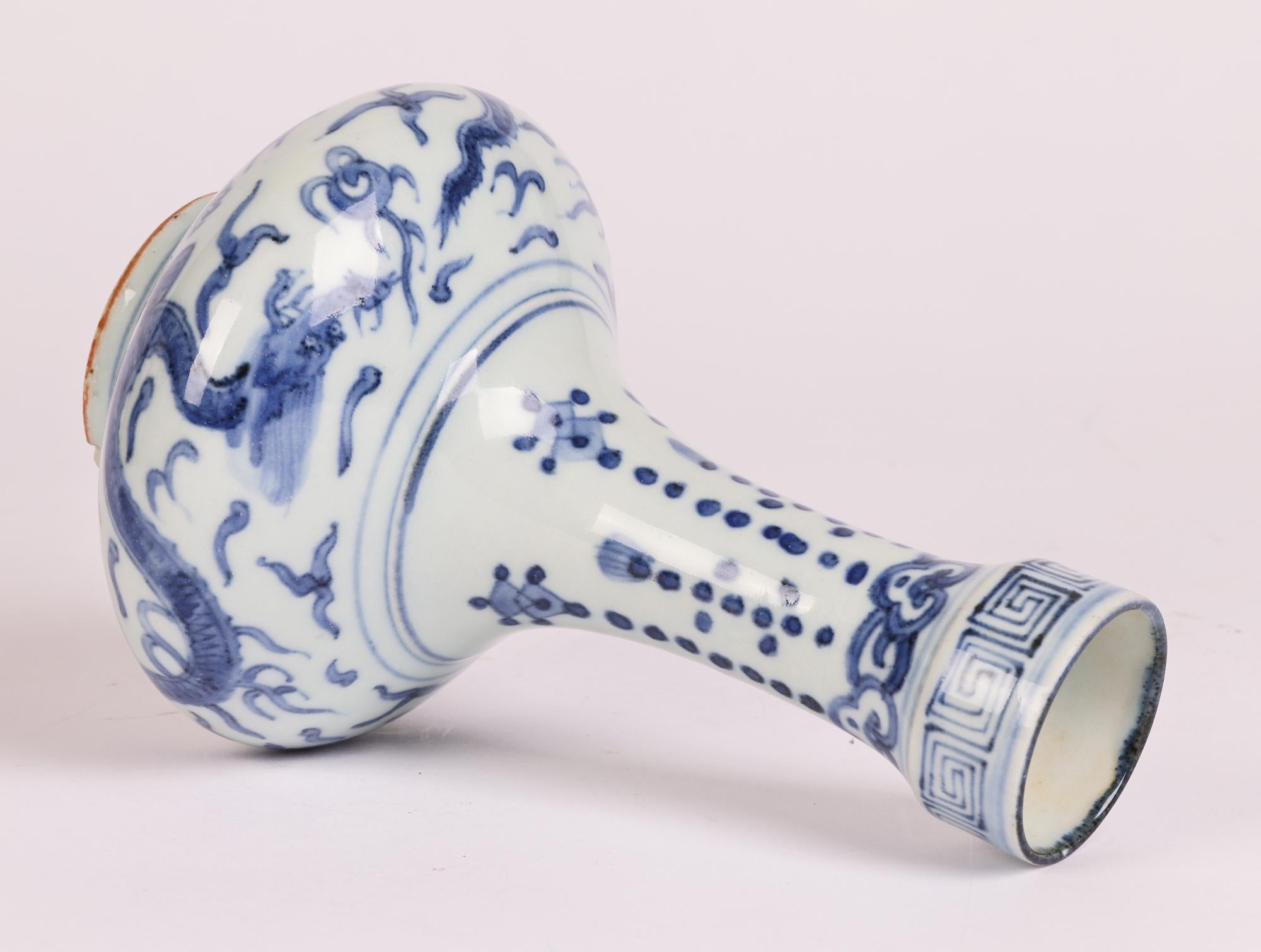 Ming Chinese Jiajing Mark Blue & White Dragon Painted Porcelain Vase
