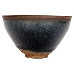 Bol à thé en poterie Haresfur noire de style chinois Jian Ware avec bord mat