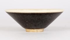 Chinese Jian Ware Style Black Shagreen Pattern Pottery Teabowl with White Rim