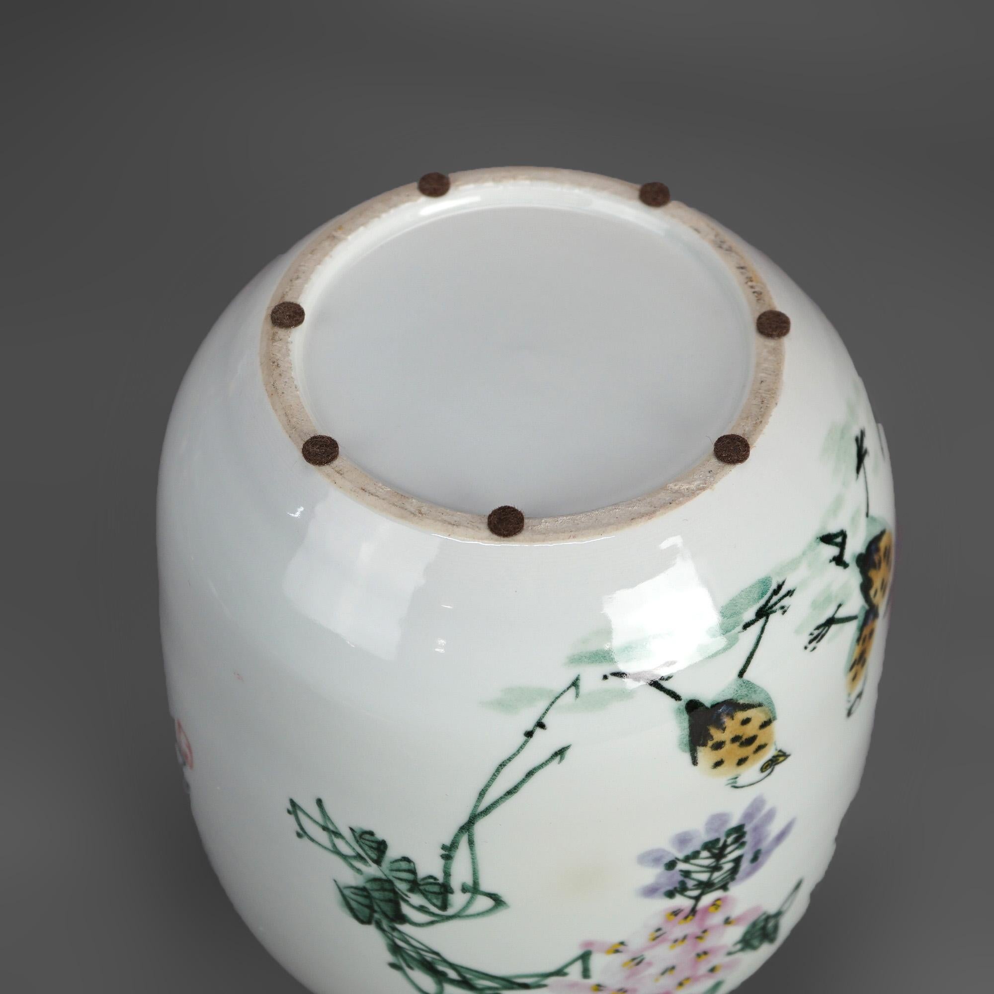 Chinese Jingdezhen Porcelain Jar Vase with Hand Painted Myrtle Design 20thC For Sale 5