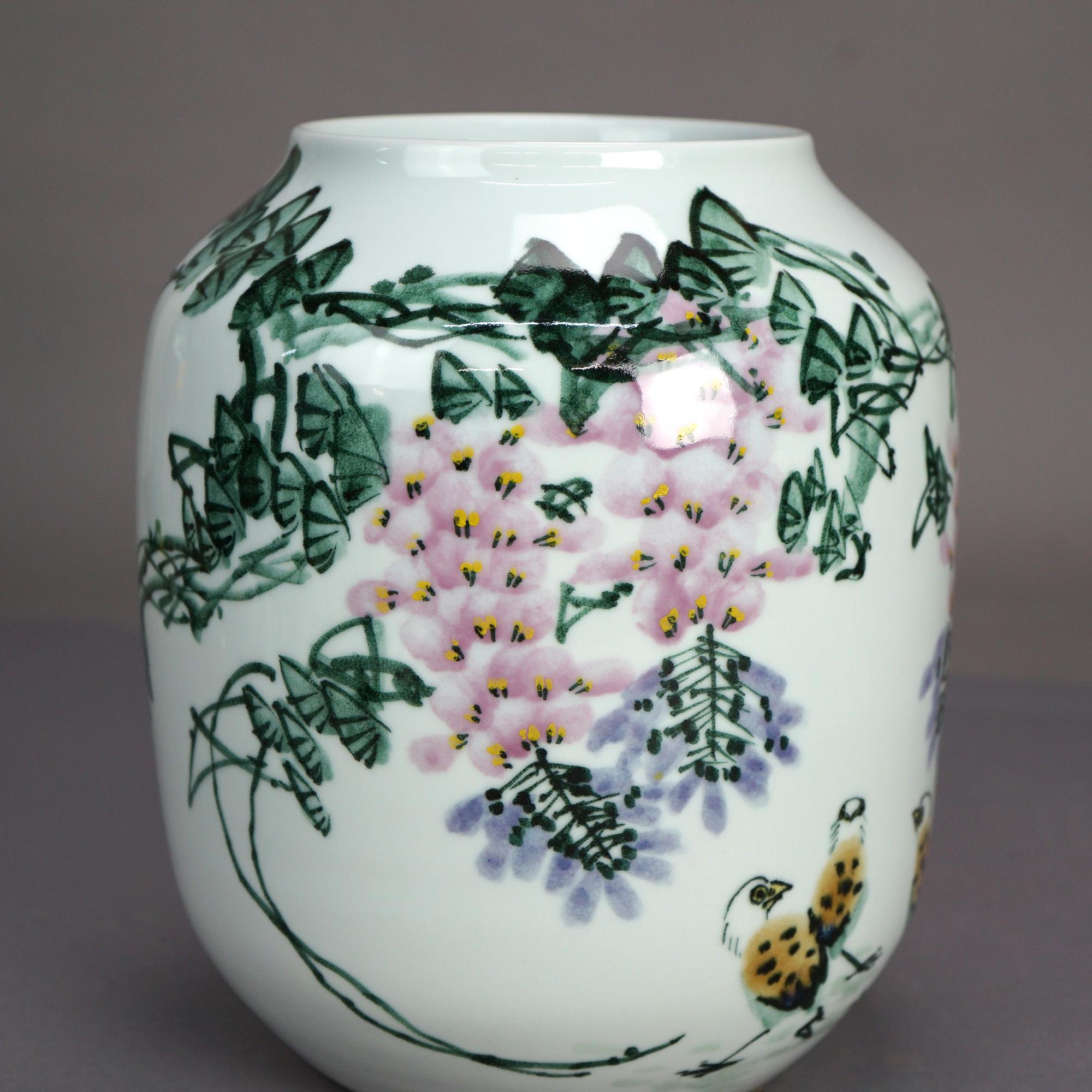 Hand-Painted Chinese Jingdezhen Porcelain Jar Vase with Hand Painted Myrtle Design 20thC For Sale
