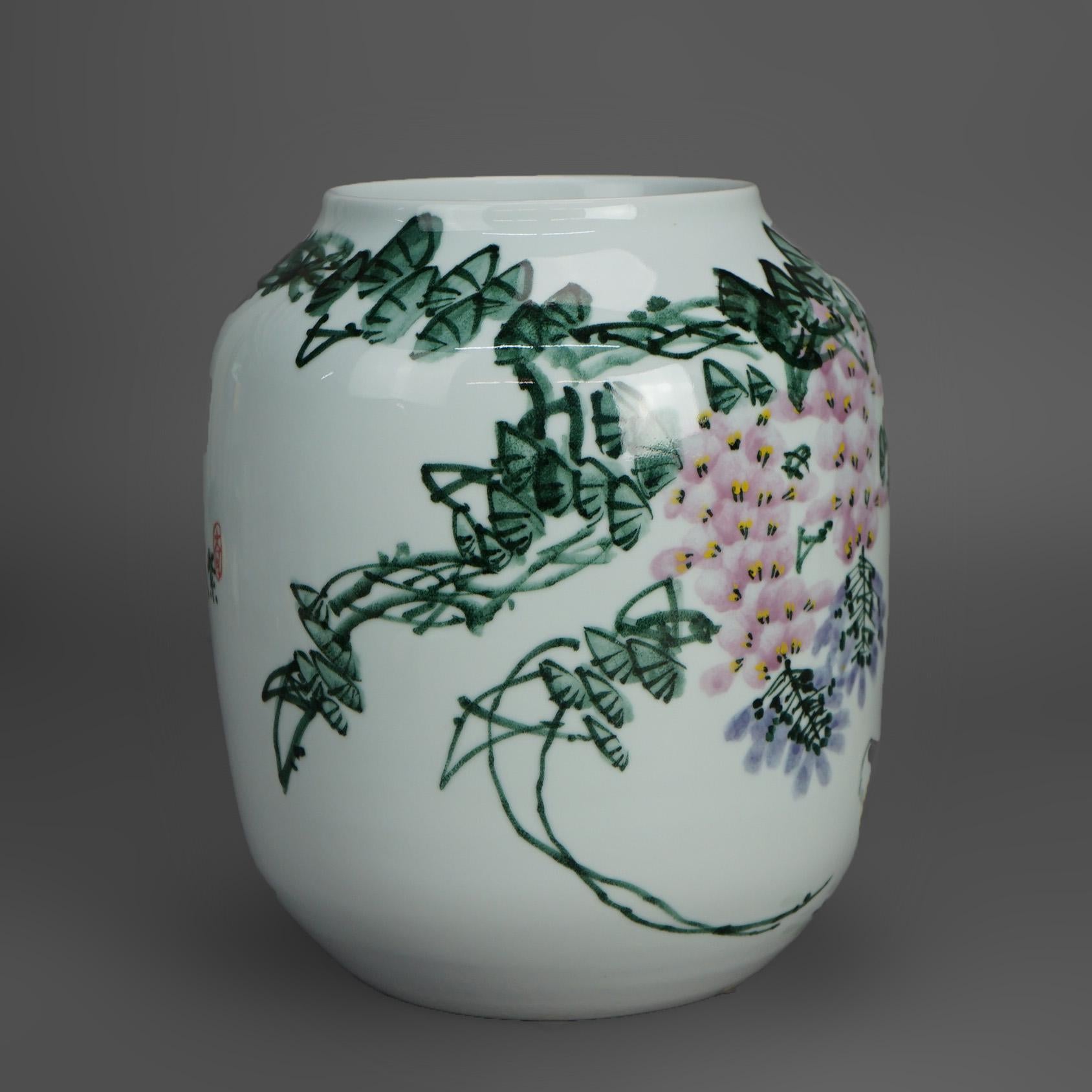 20th Century Chinese Jingdezhen Porcelain Jar Vase with Hand Painted Myrtle Design 20thC For Sale