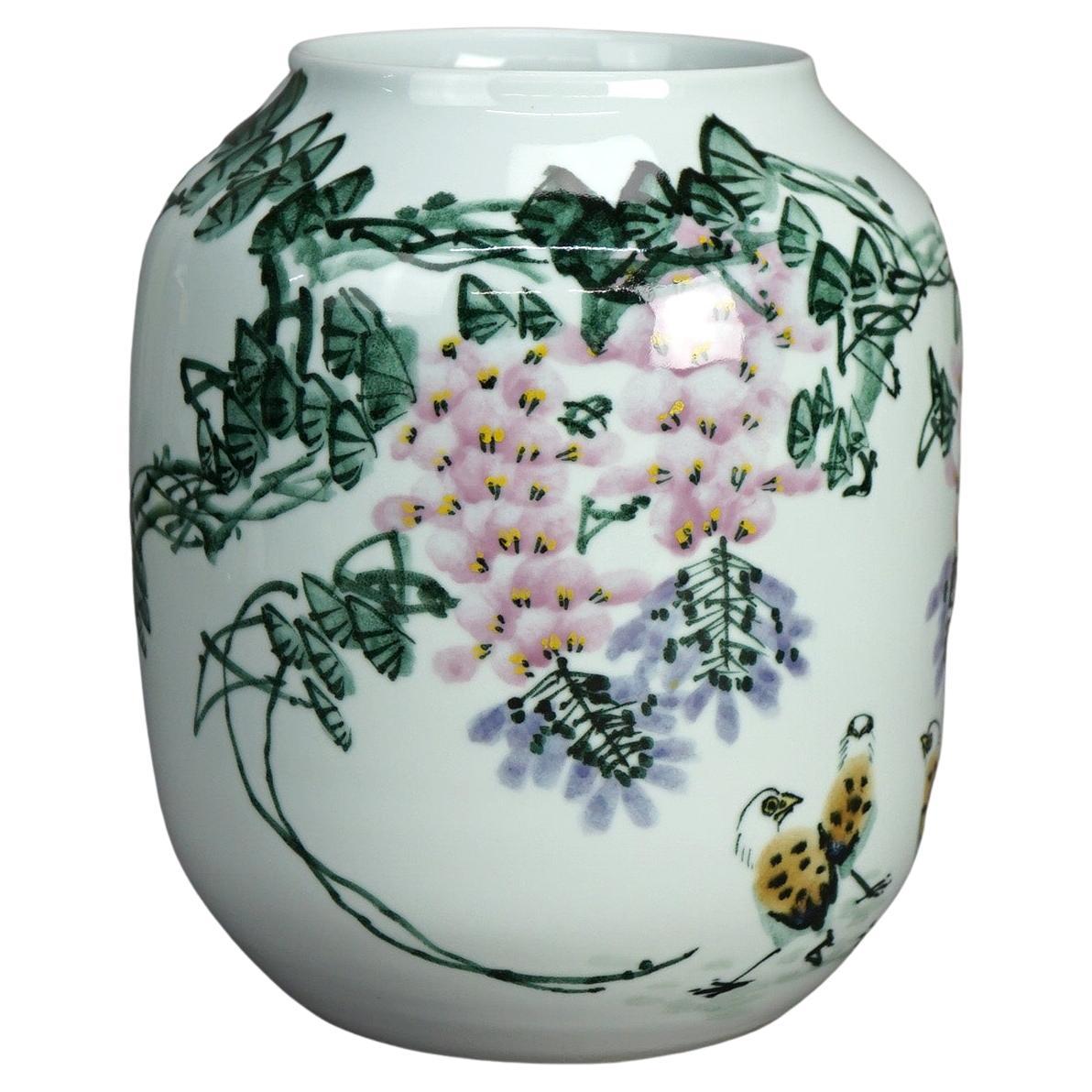 Chinese Jingdezhen Porcelain Jar Vase with Hand Painted Myrtle Design 20thC For Sale