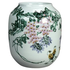 Vintage Chinese Jingdezhen Porcelain Jar Vase with Hand Painted Myrtle Design 20thC