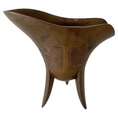 Chinese Jue, Bronze Ritual Wine Vessel, Honorific Mark, 20th Century or Older