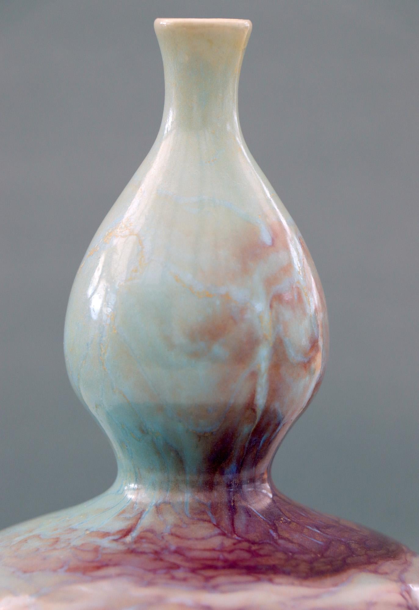 Modern Chinese Jun Style Celadon and Red Glazed Double Gourd Porcelain Vase