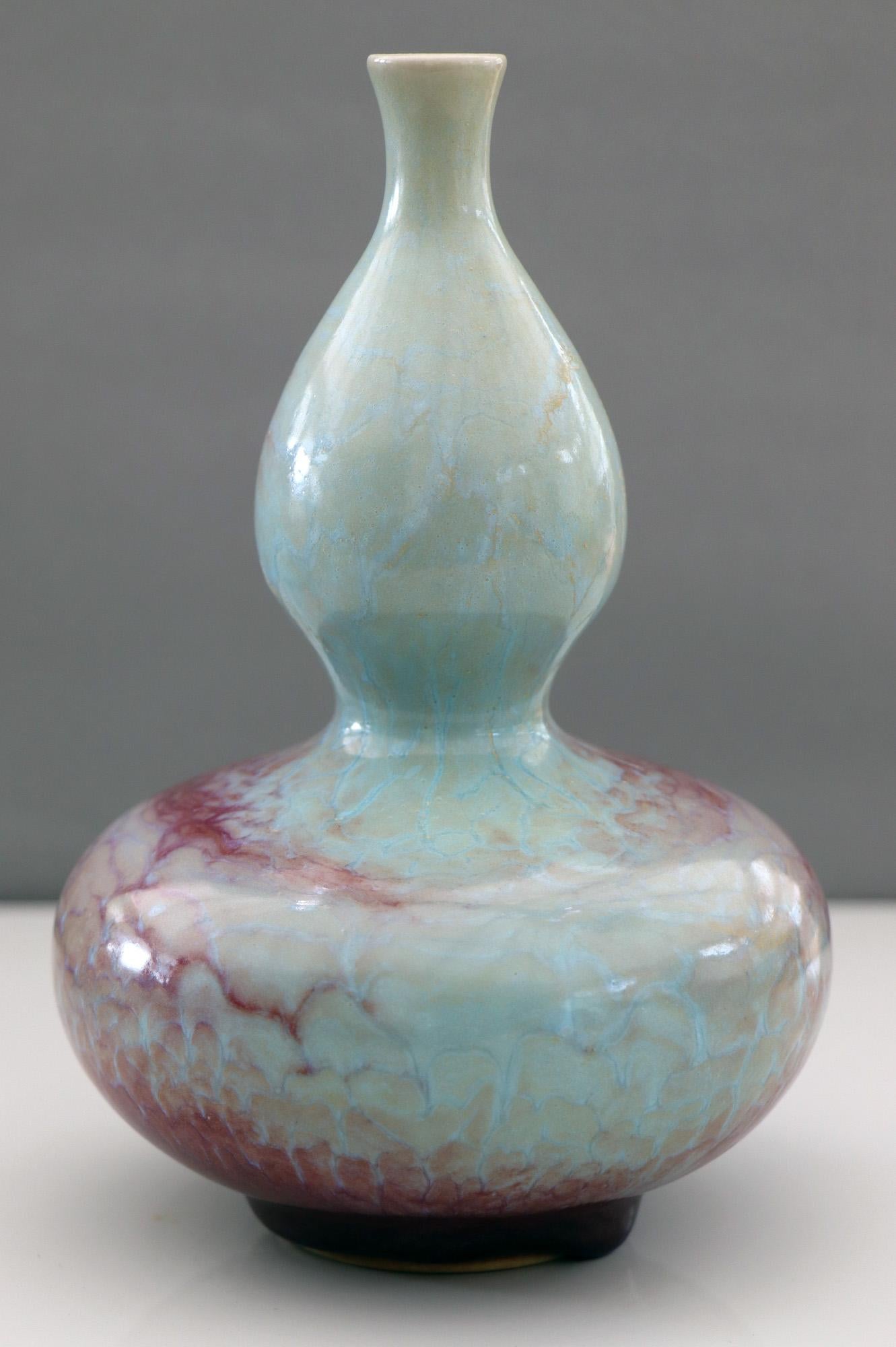 Chinese Jun Style Celadon and Red Glazed Double Gourd Porcelain Vase 1