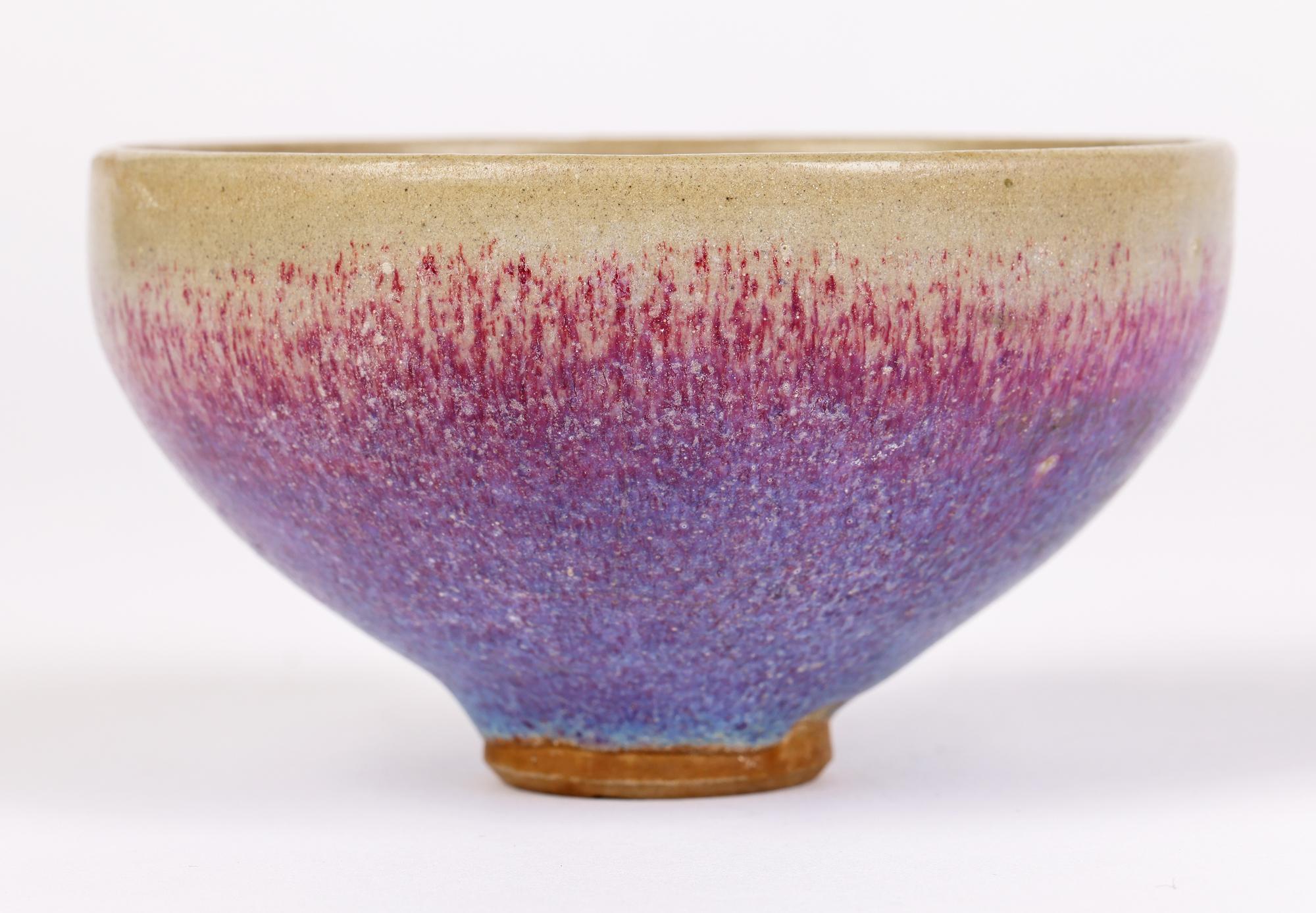 Chinesisch Jun Ware blau & rot Hasenfell glasierte Kunst Keramik Schüssel (Chinesischer Export) im Angebot