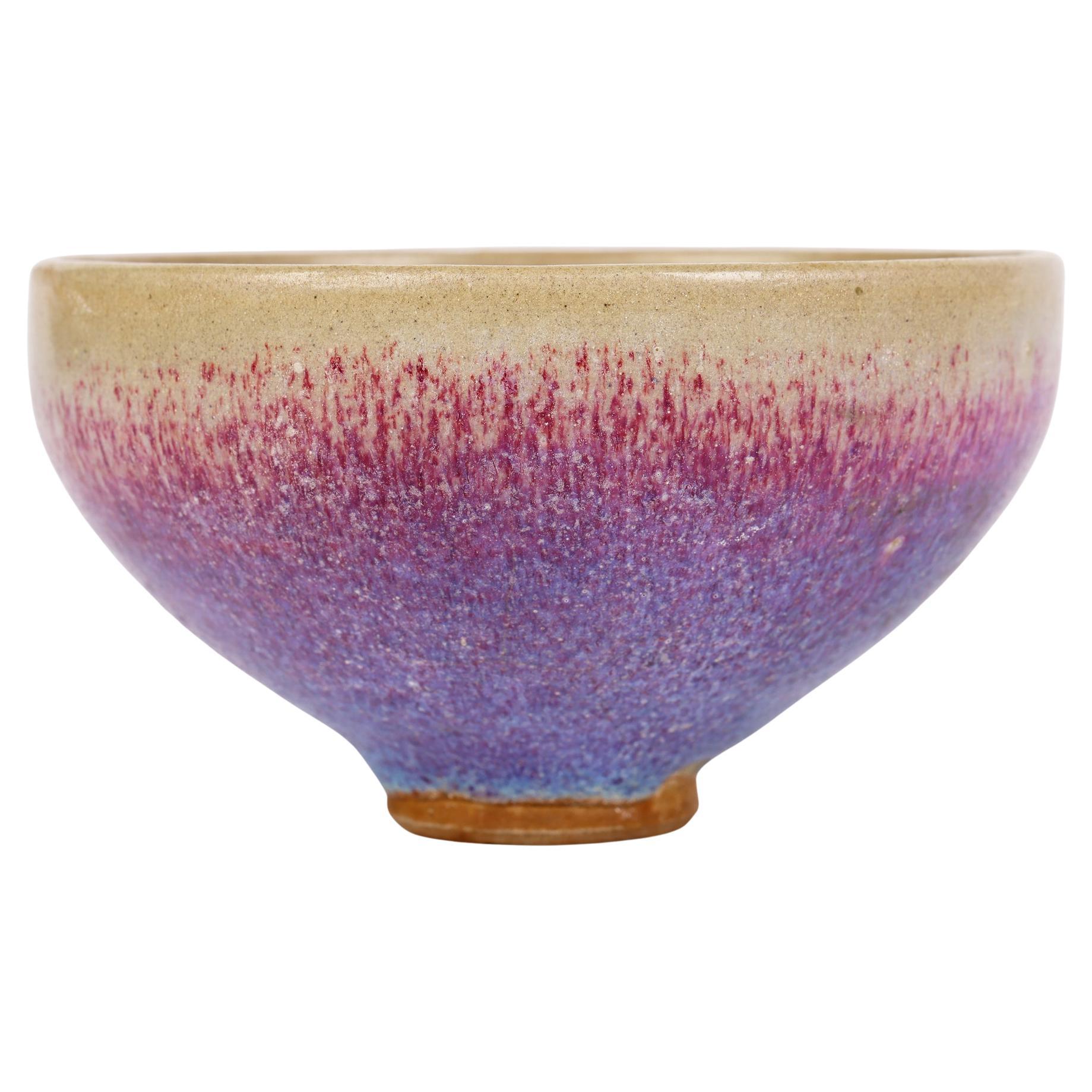 Chinesisch Jun Ware blau & rot Hasenfell glasierte Kunst Keramik Schüssel im Angebot