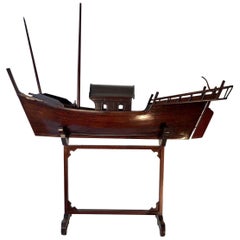 Antique Chinese  Junk / Ship Model On Stand, Early 20th Century