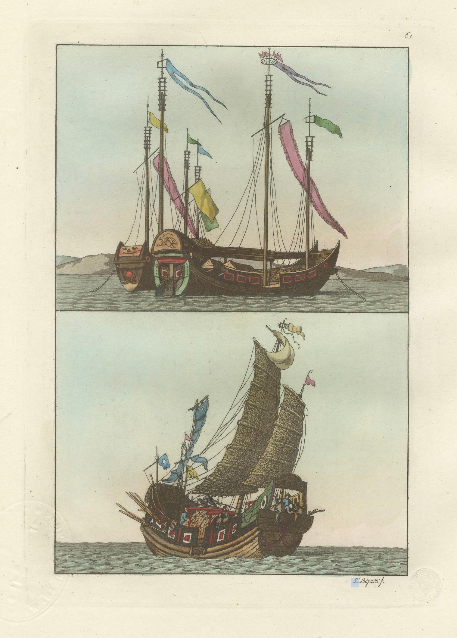 Chinese Junks and Sailing Vessels – Ferrario Il Costume Antico e Moderno, 1815