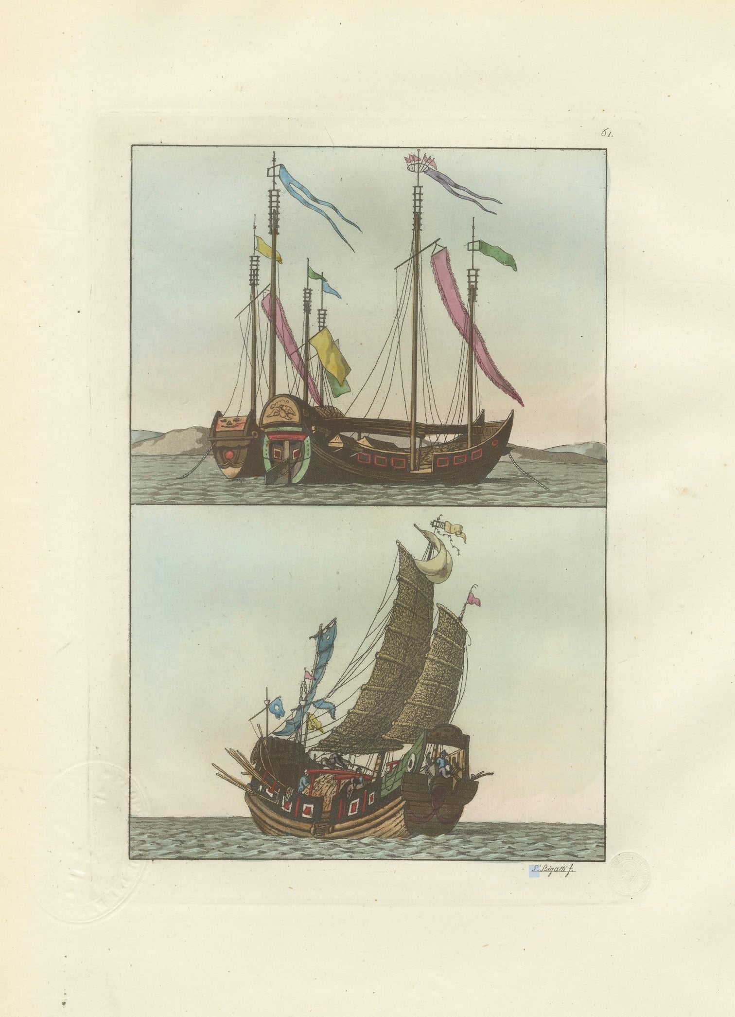 Chinese Junks and Sailing Vessels – Ferrario Il Costume Antico e Moderno, 1815