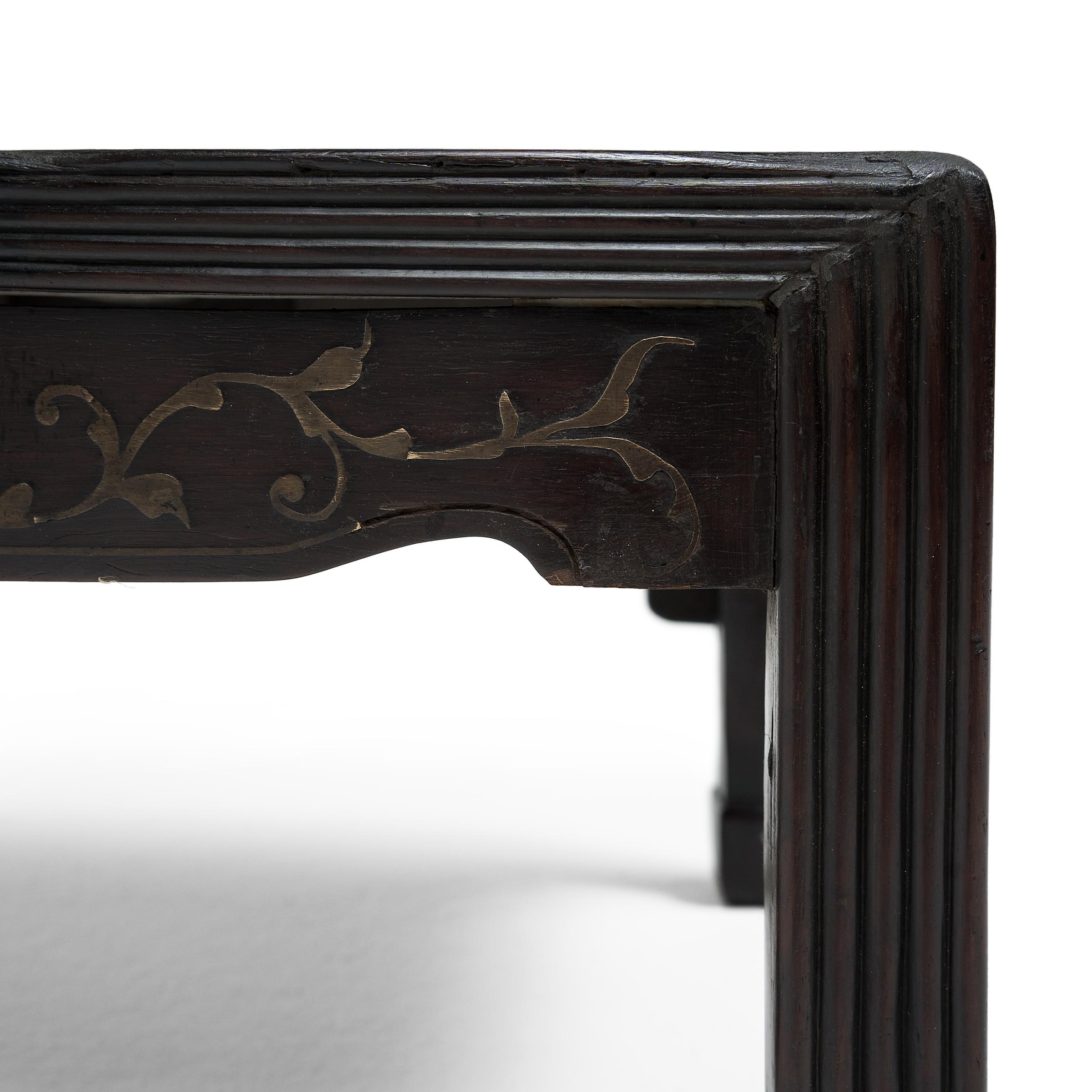 Carved Chinese Kang Table with Ridged Legs, c. 1800 For Sale