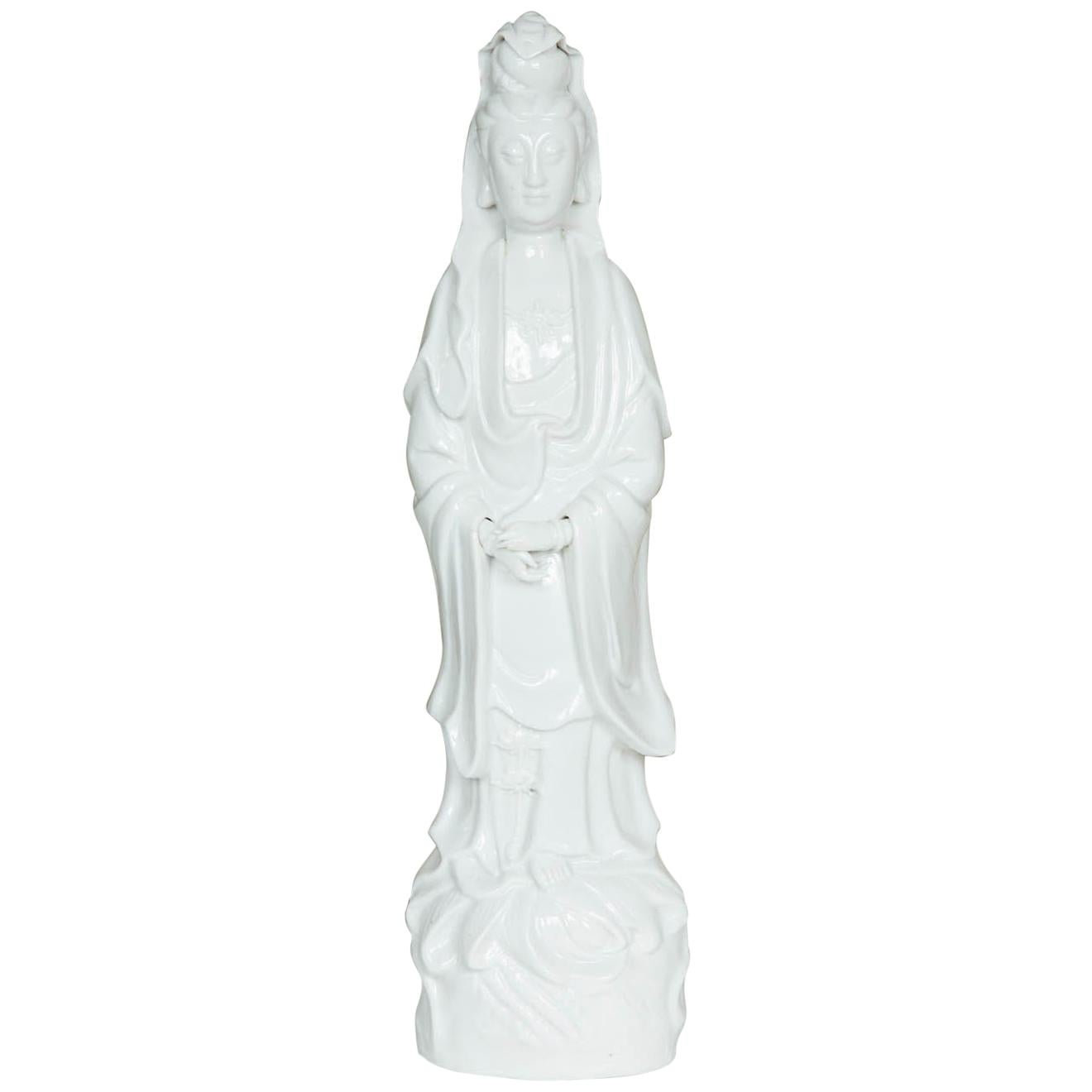 Chinese Kangxi Blanc de Chine Porcelain Model of Guanyin, 17th Century