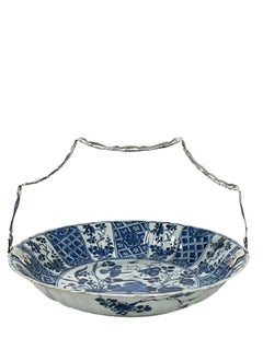 Chinese Kangxi Blue and White Kraak Porcelain Plate with Silver Bracket, 1700