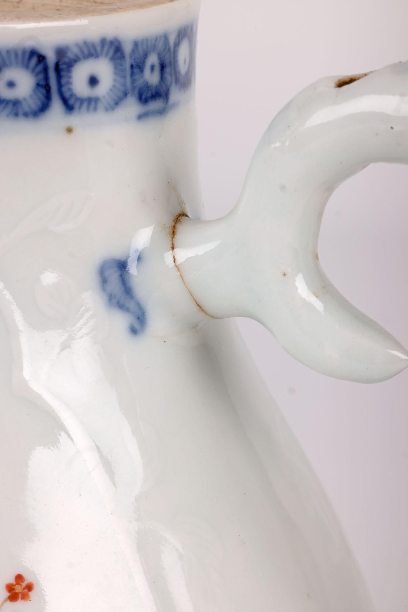 Chinese Kangxi Floral Embossed Lidded Porcelain Jug  For Sale 13