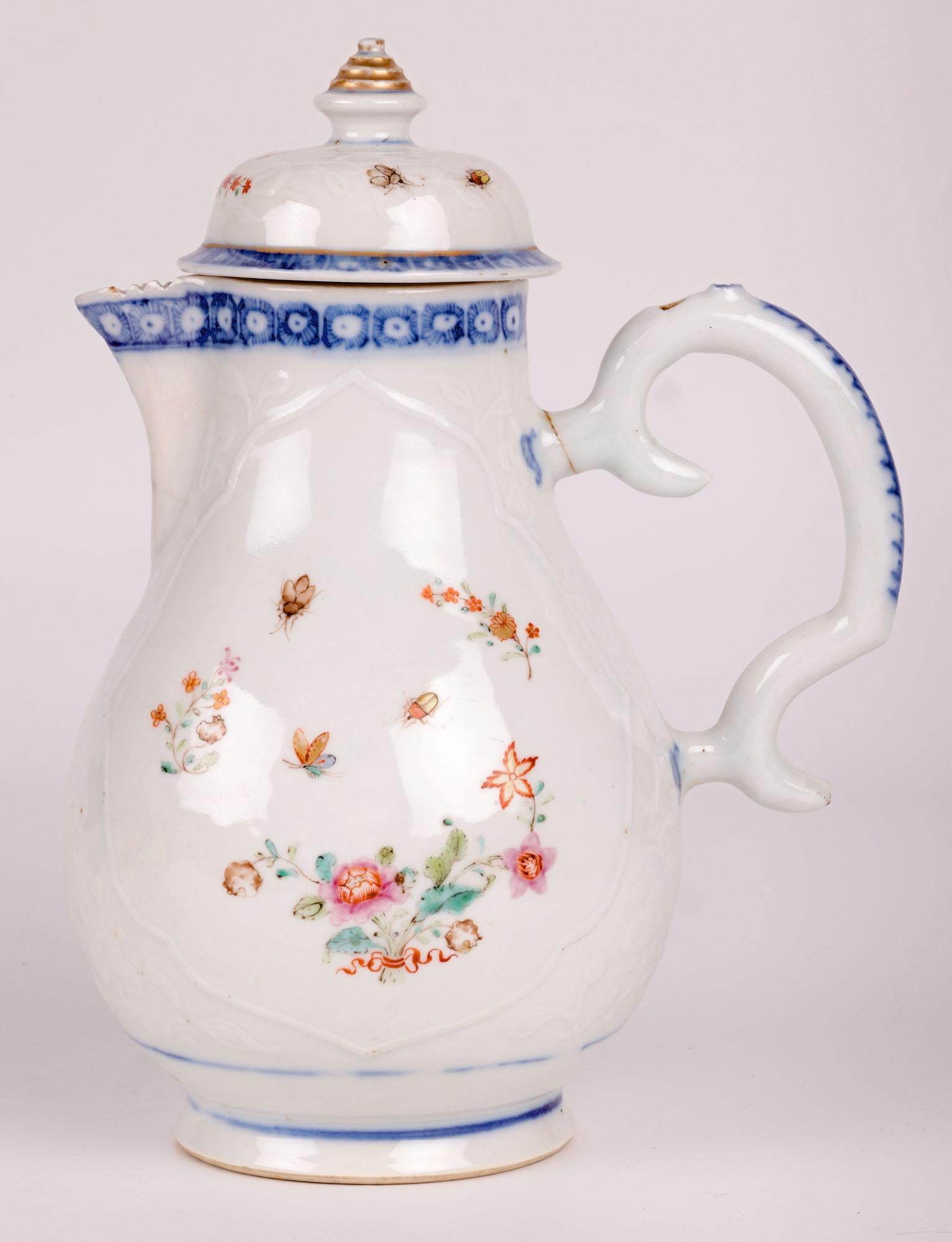 Mid-17th Century Chinese Kangxi Floral Embossed Lidded Porcelain Jug  For Sale