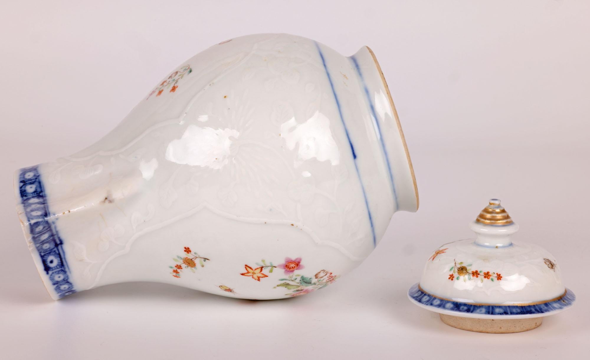 Chinese Kangxi Floral Embossed Lidded Porcelain Jug  For Sale 4