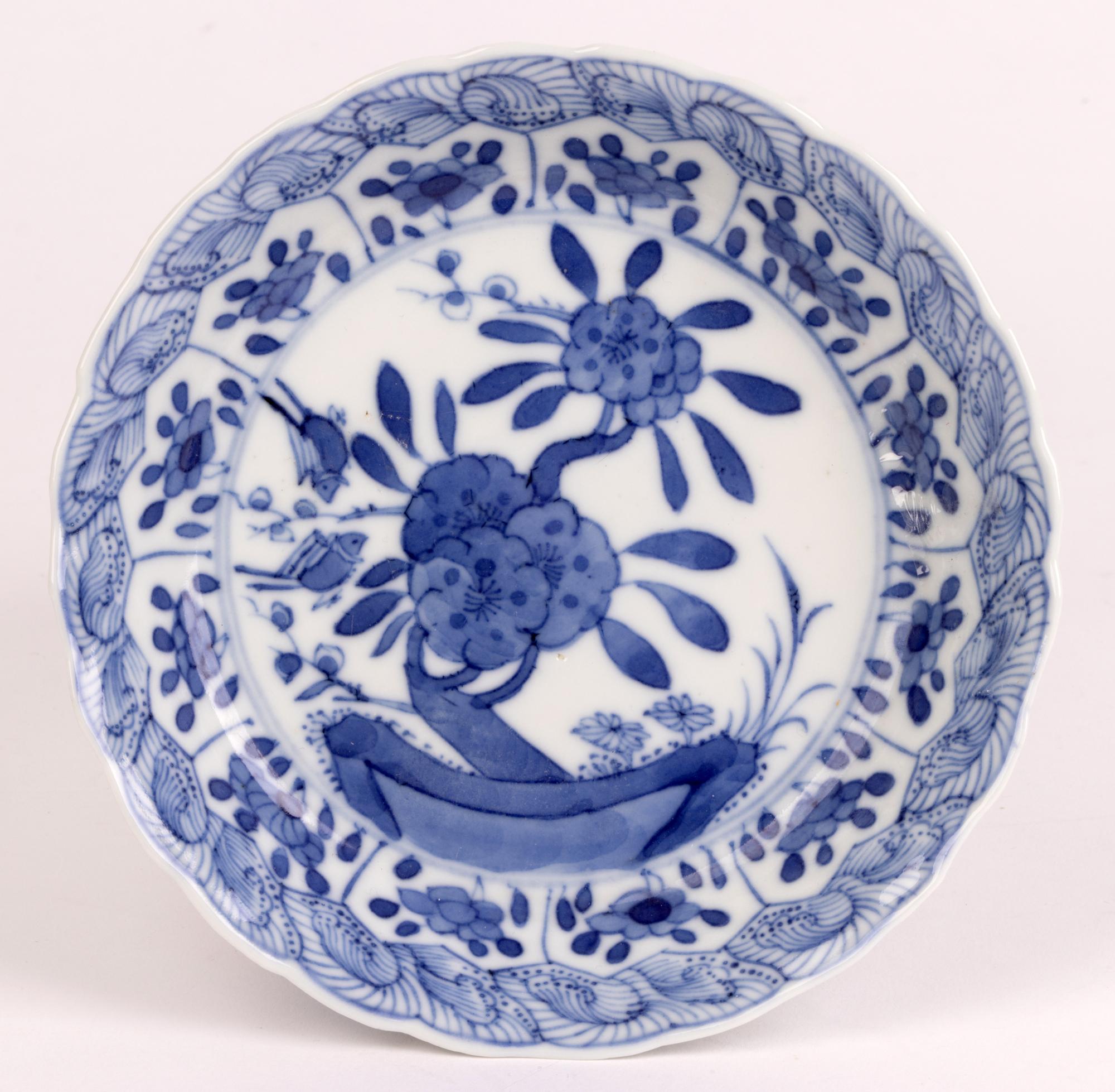 Glazed Chinese Kangxi Floral Painted Blue and White Porcelain Dish