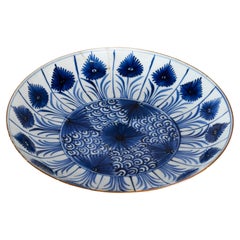 Chinese Kangxi Large Rare Porcelain Blue White Aster Pattern Dish, 17th Century