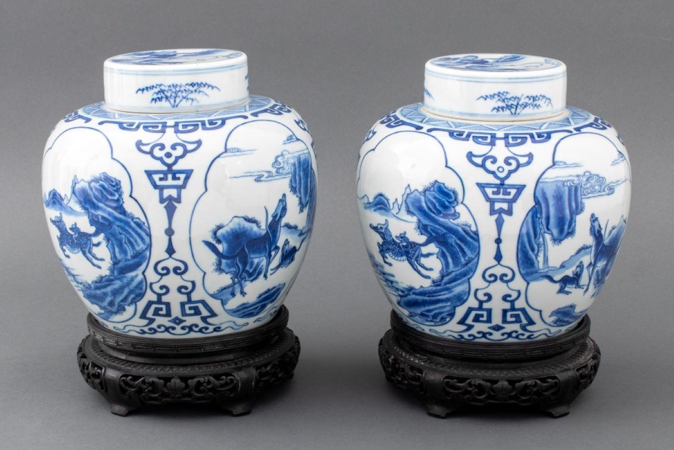 Chinese Export Chinese Kangxi Mark Porcelain Ginger Jars, Pair For Sale