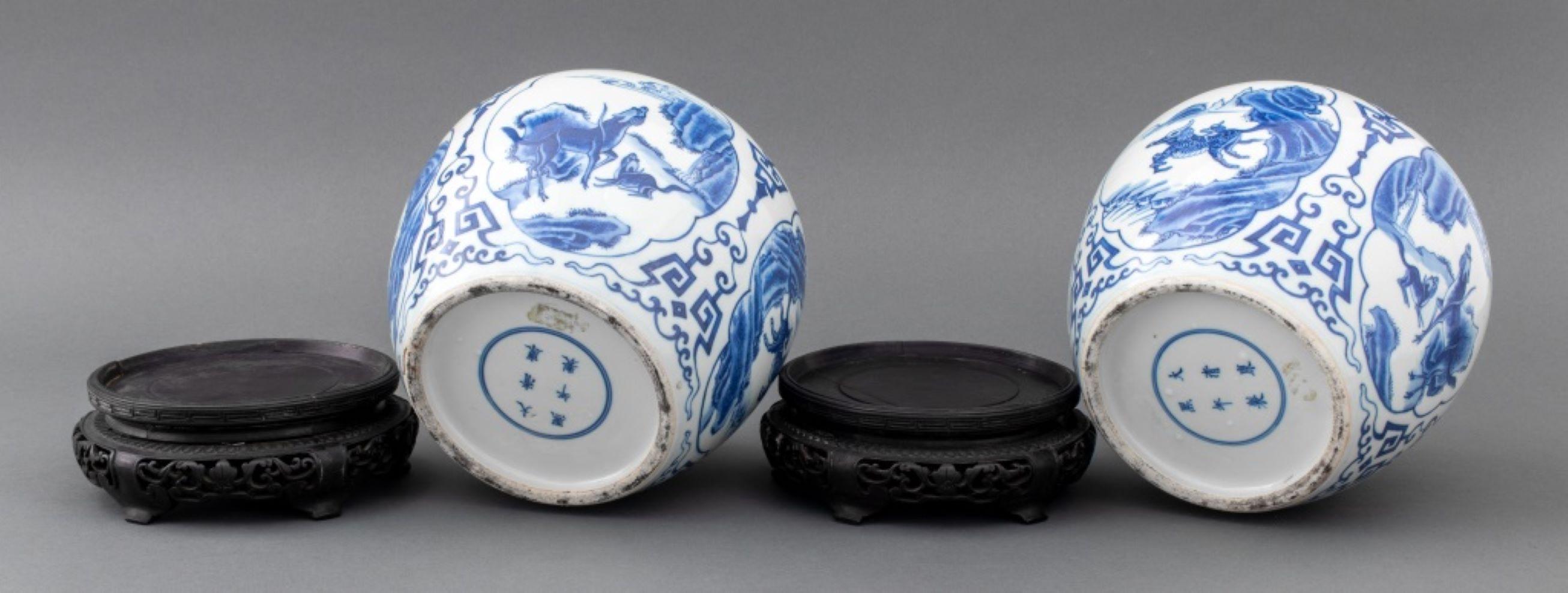 Chinese Kangxi Mark Porcelain Ginger Jars, Pair In Good Condition For Sale In New York, NY
