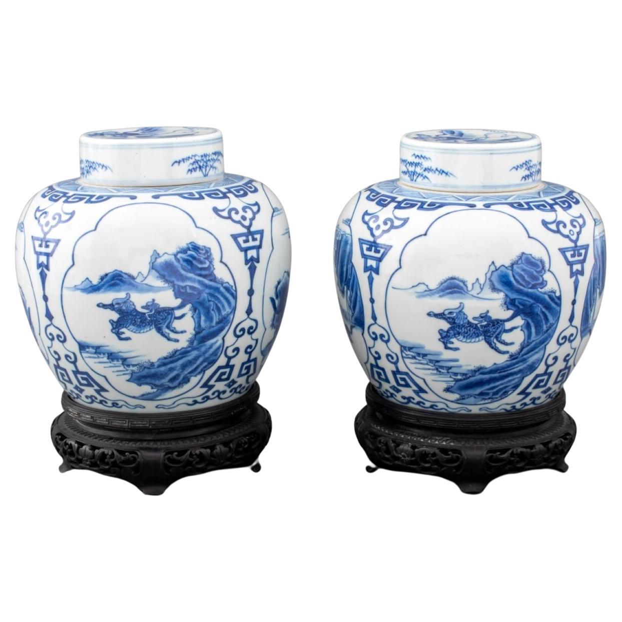 Chinese Kangxi Mark Porcelain Ginger Jars, Pair For Sale