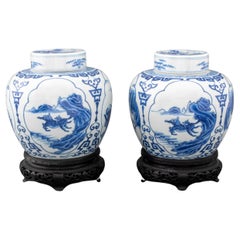 Antique Chinese Kangxi Mark Porcelain Ginger Jars, Pair