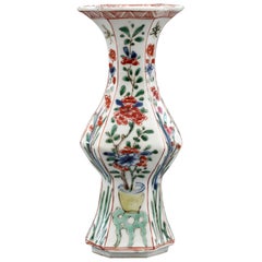 Chinese Kangxi Octagonal Famille Verte Floral Painted Porcelain Vase