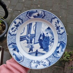 Chinese Kangxi Period Porcelain Dish Romance of the Western Chamber Blue White