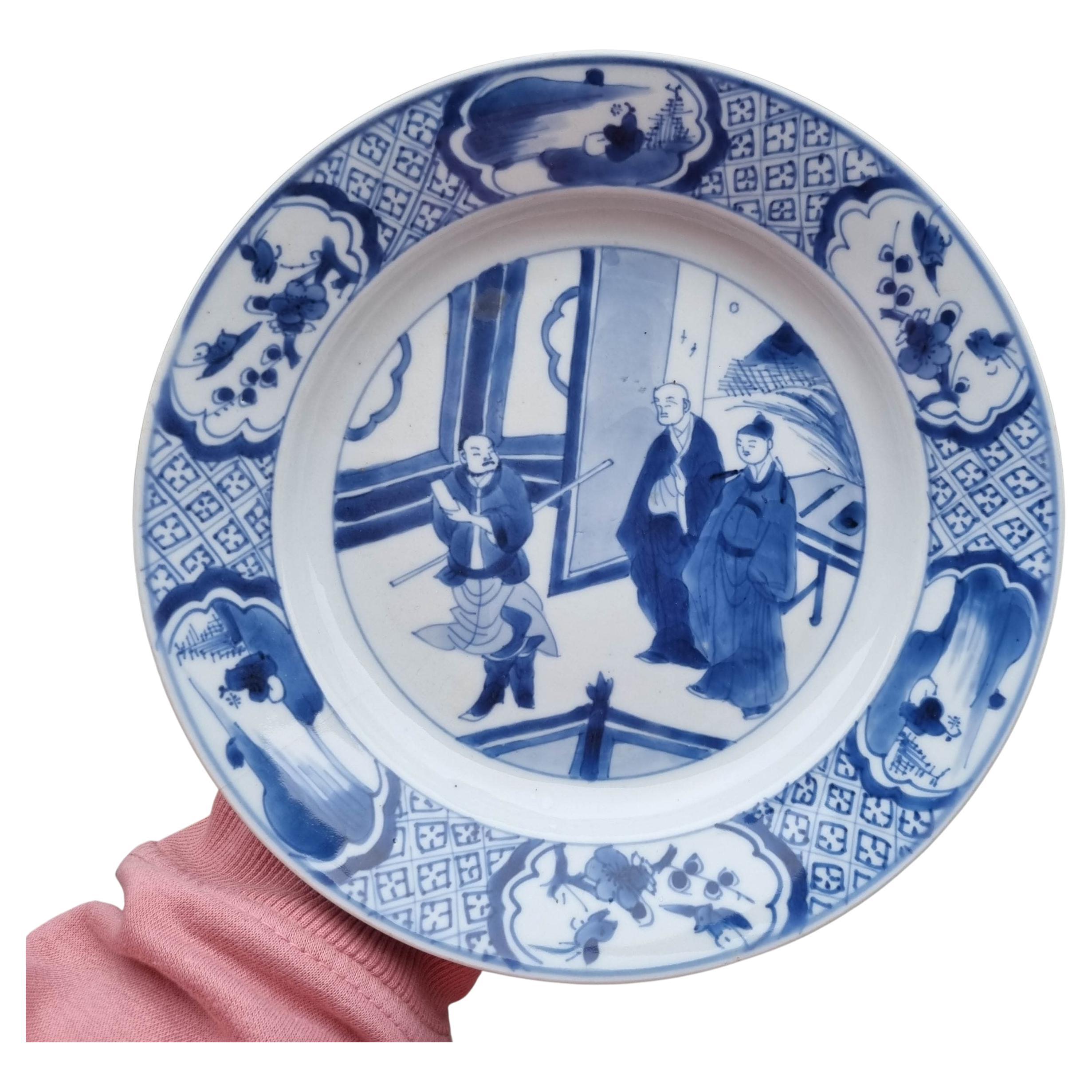 Porzellanschale aus der chinesischen Kangxi-Periode der Romantik der westlichen Kammer in Blau und Weiß