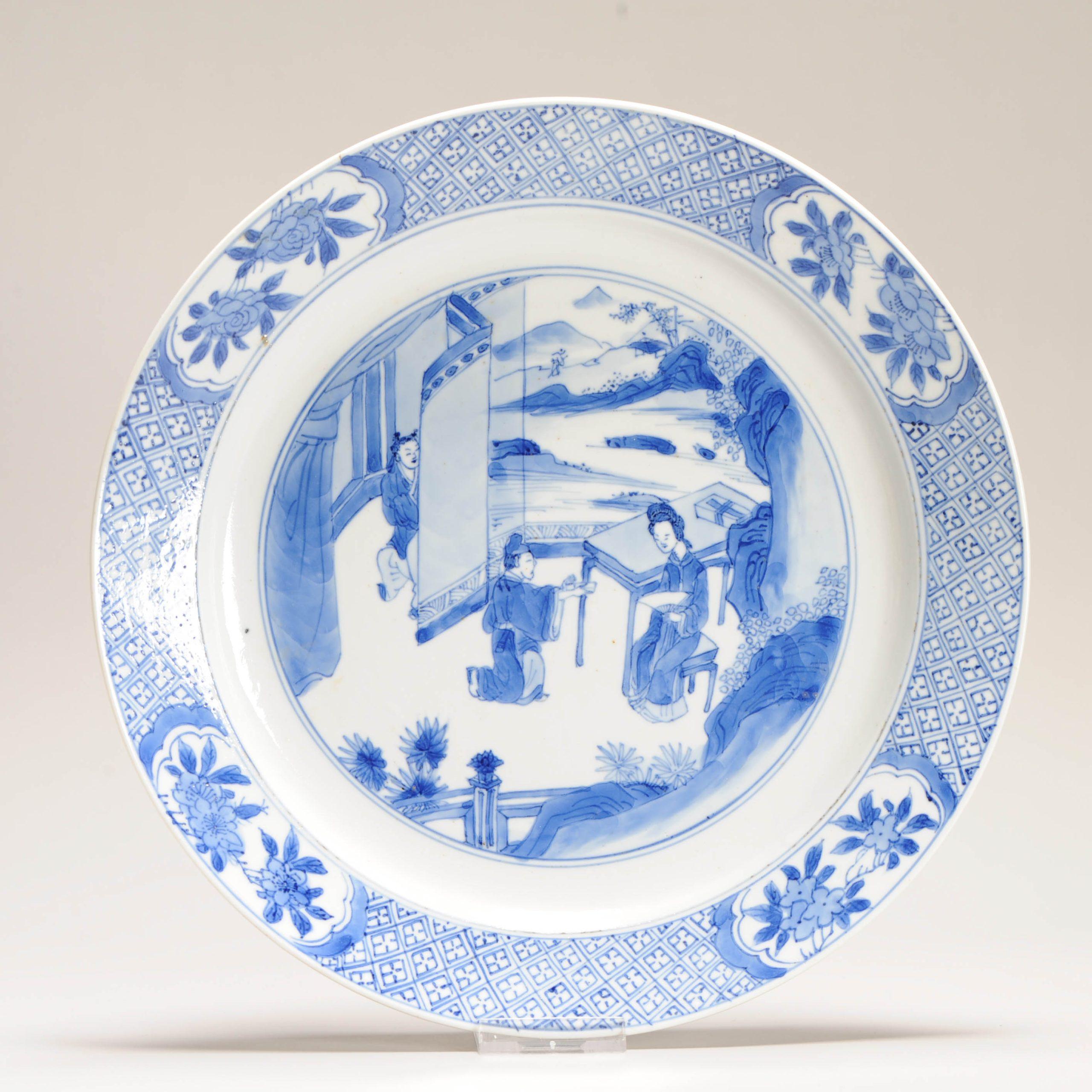 Qing Chinese Kangxi Period Porcelain Dish Romand of the Western Chamber Marked For Sale