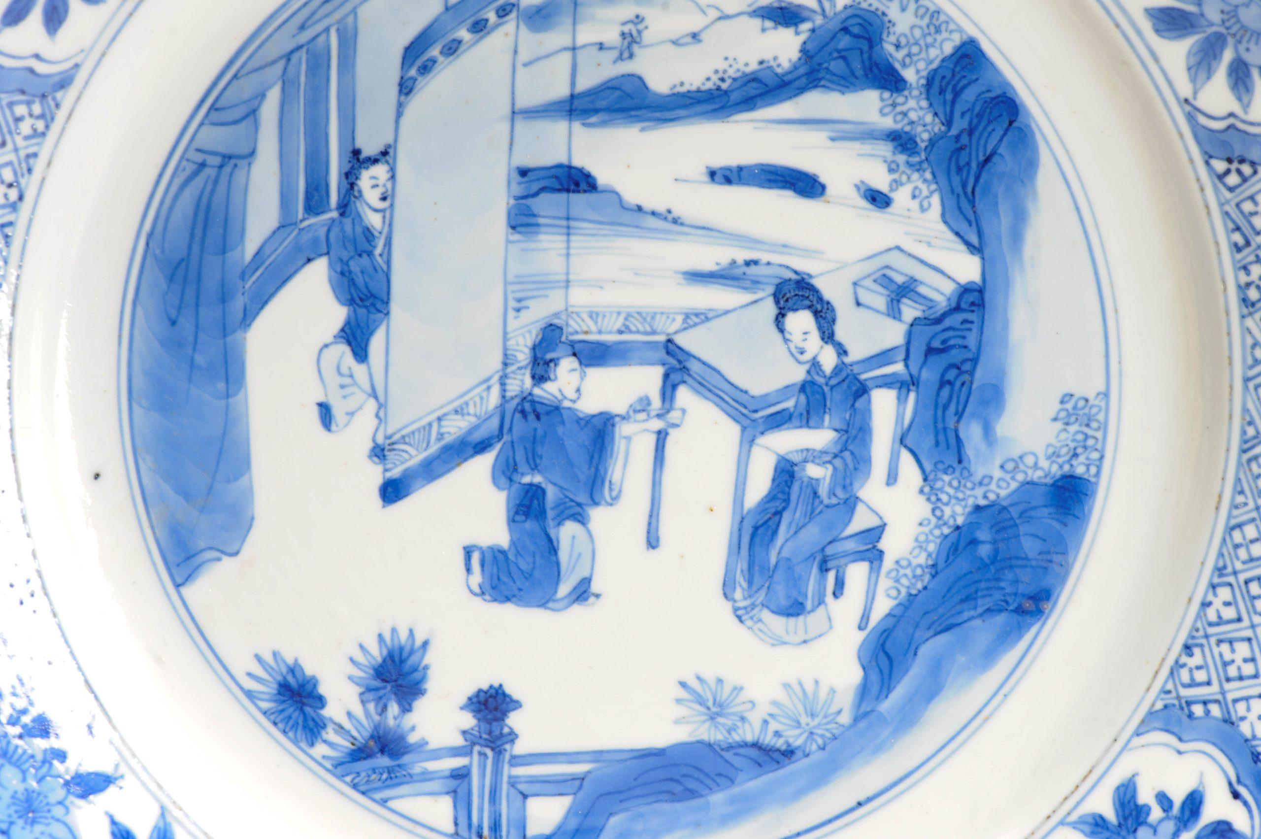 18th Century and Earlier Chinese Kangxi Period Porcelain Dish Romand of the Western Chamber Marked For Sale