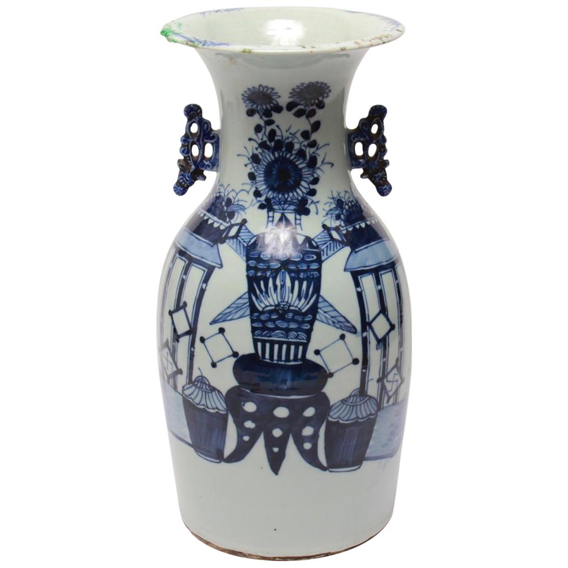 Chinese Kangxi Revival Porcelain Vase in Blue and White Underglaze