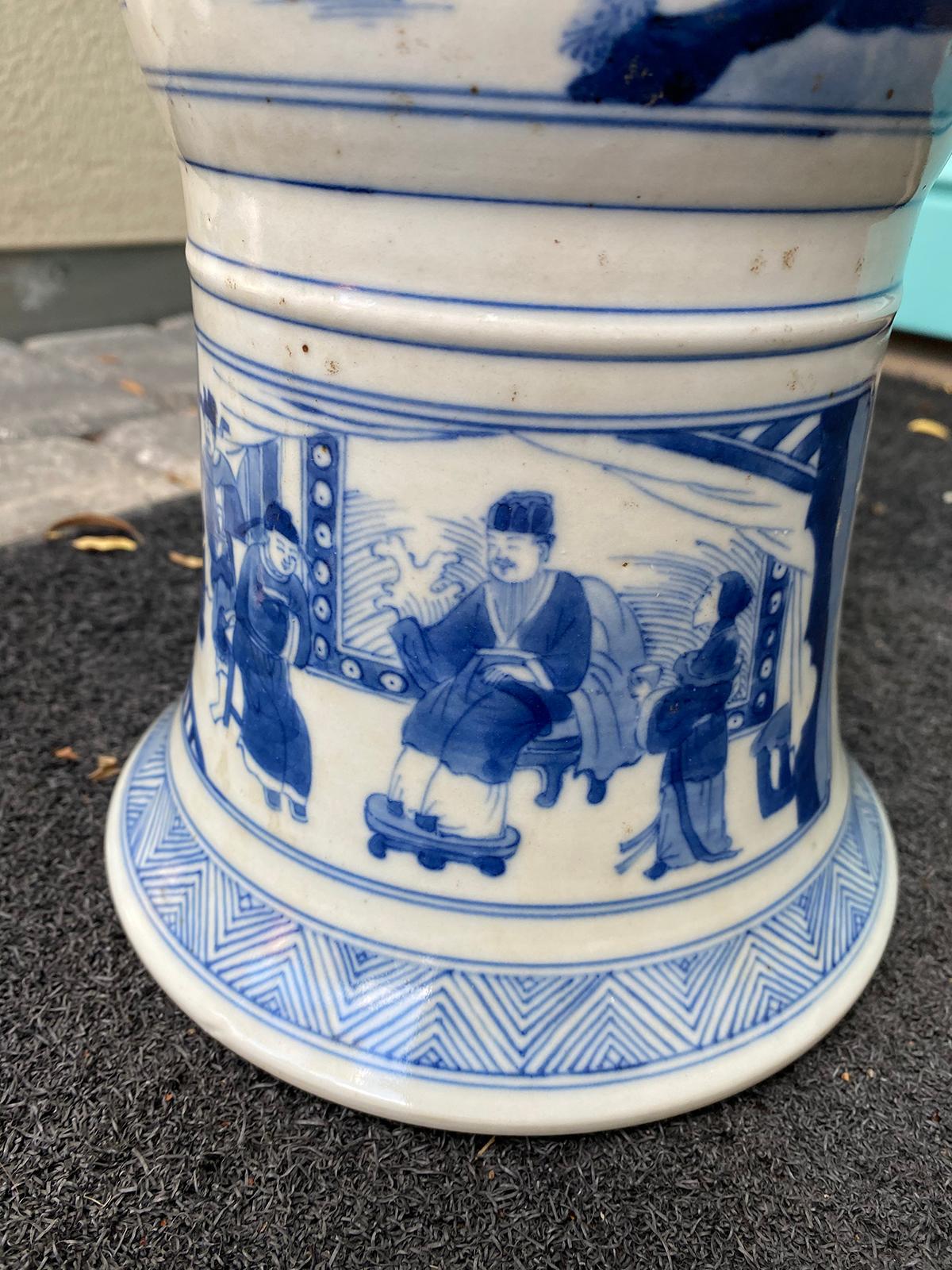 Chinese Kangxi Style Blue and White Chinoiserie Gu Form Beaker Porcelain Vase For Sale 7